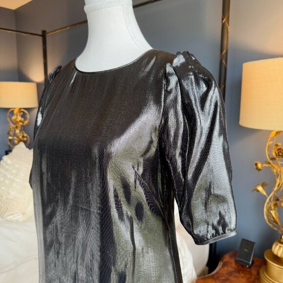 See By Chloe Black Shiny Metallic Short Sleeved Top - Picture 5 of 14